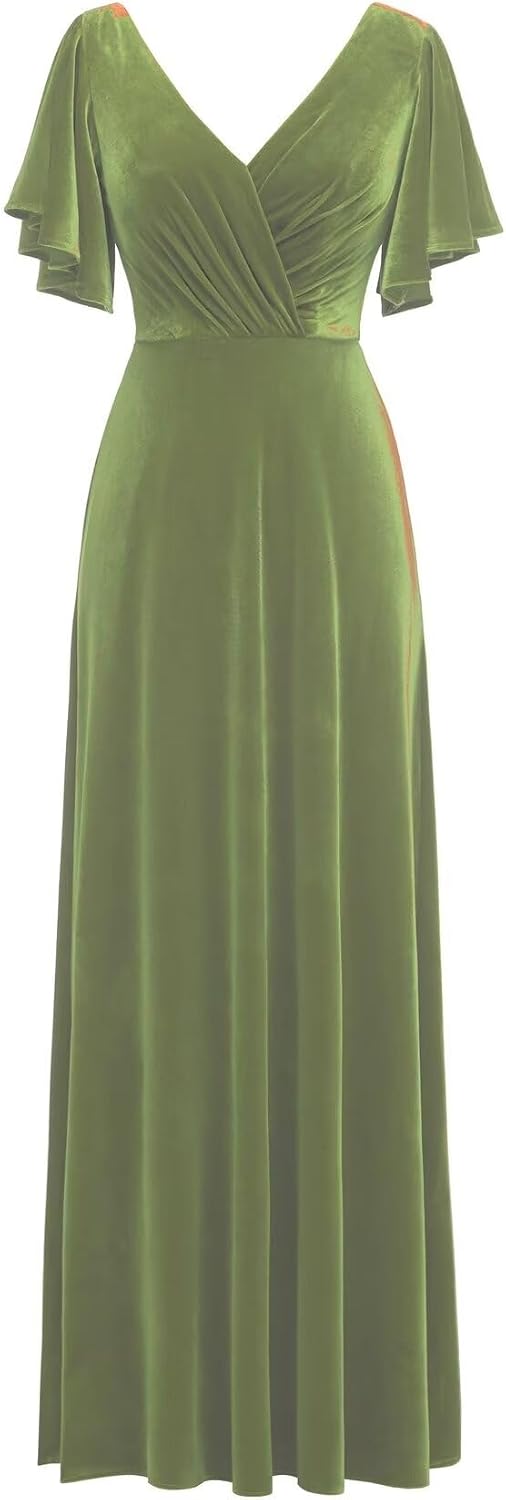 Flutter Sleeve Velvet Bridesmaids Dresses V Neck Women Wedding Long Bridesmaid  Dresses for Fall, Dusty Rose, 14: Buy Online at Best Price in UAE -  Amazon.ae