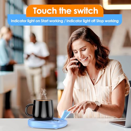 KitchekShop Coffee Mug Warmer - Fastest Heating & Highest Temperature, Coffee Cup Warmer for Desk Auto Shut Off, 4 Temp Settings & 1-12H Timer, Smart Electric Beverage Warmer for Coffee, Tea (Blue)