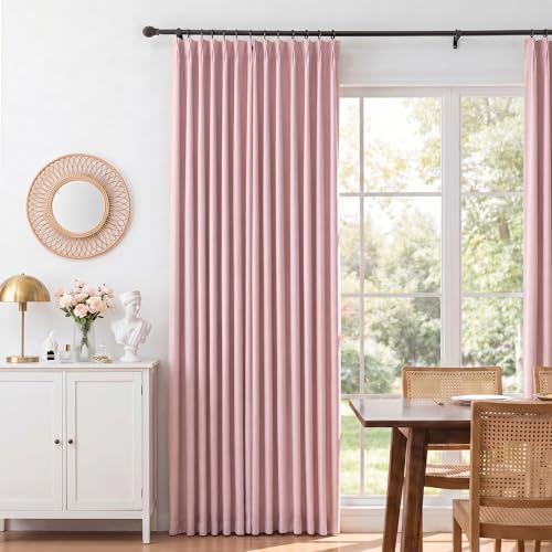 Image of MYSKY HOME Blush Pink Pinch Pleated Full Black Out Curtains 108 inches Long for Bedroom Living Room Baby Pink Linen Textured Thermal Insulating Room Darkening Window Drapes, 40 inch Wide per Panel, 2 Pcs