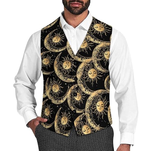 Sun And Moon Trendy Vest Suit for Men V Neck Formal Dress Waistcoat Vests Business Slim Fit