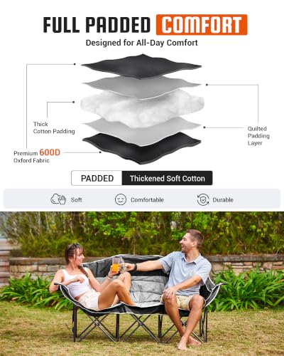 Image of KingCamp 3 Person Camping Chair, Oversized 1100lbs Heavy Duty Loveseat