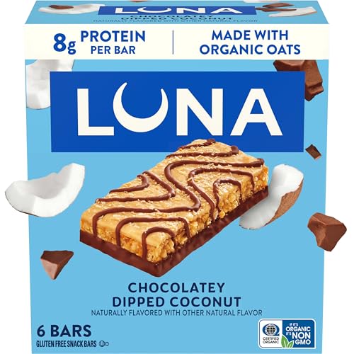 LUNA Bar Chocolatey Dipped Coconut, Gluten Free Snack Bars, 6ct