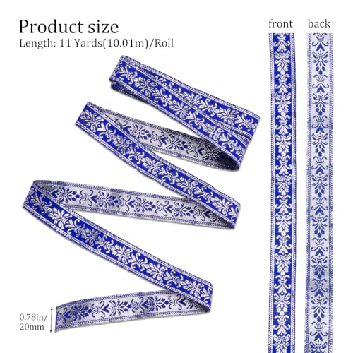 ZORZA 11Yards Vintage Boho Jacquard Ribbon Embroidered Flower Trim Lace Accessories for DIY Crafts Versatile Fringe for Sewing Clothing Belts Curtains