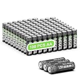 hilocell AA Batteries 100 Pack Bulk, Double A Alkaline Battery, Heavy Duty 10-Year Shelf Life, Long-Lasting 1.5V for TV Remote Control, Toys, Flashlights - 100 Count