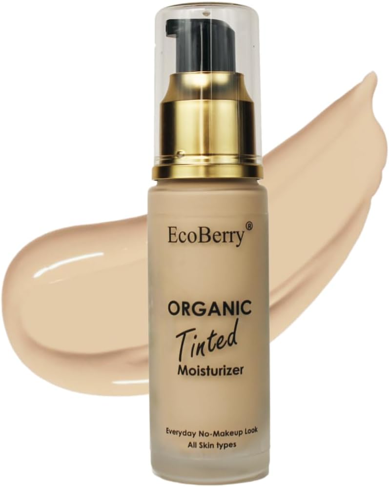 EcoBerry Organic Tinted Moisturizer | Everyday No Makeup Look | Sheer Coverage | Organic | Semi-Matte | Light Weight | Non-Comedogenic | Hypoallergenic | Natural | Handmade | Chemical Free (Light)