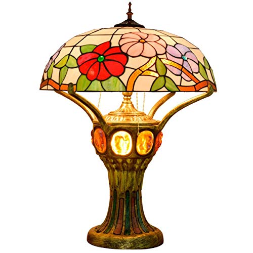 Vintage Style Tischlampe Morning Glory Glasmalerei Schreibtischlampe Pastoral Antike Leselampe Für Schlafzimmer Wohnzimmer 28 7-Zoll Hoch