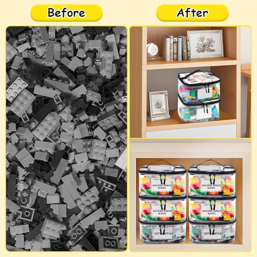 Tesuko 6 Pack Clear Toy Storage Bag with Name Tag& Manual Pocket, Waterproof Transparent PVC Toy Organizer Case for Lego Bricks, Board Games, Building Blocks, Puzzles (Large Capacity, Black) - Thumbnail 2