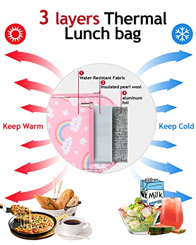 Yookee Home Lunch Box For Kids Girls Insulated Lunch Bag With Shoulder Strap And Pocket Pink Cute Lunch Cooler Thermal Meal Lunch Tote Bag For School Travel Outdoor thumb #1