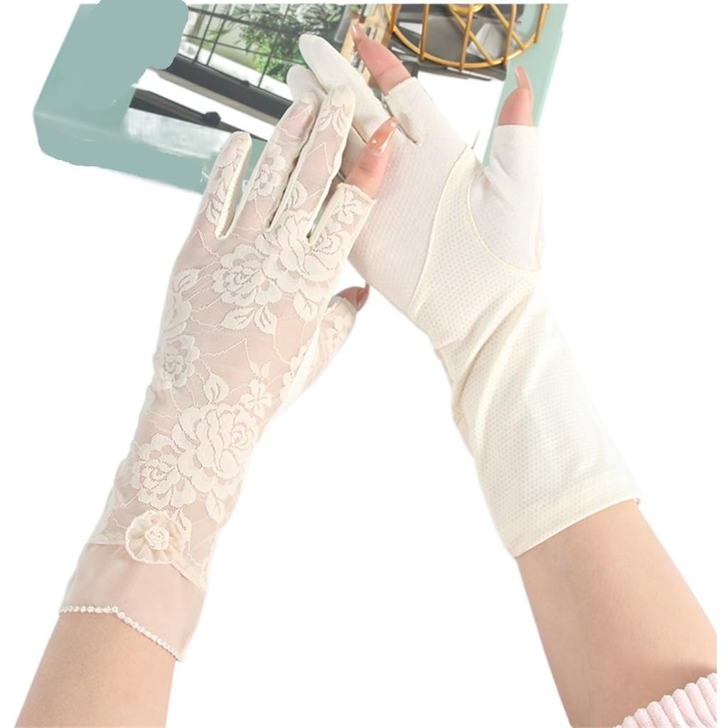 Women's Thin Lace Mid-length Outdoor Driving and Riding Touch Screen Spring and Autumn Gloves