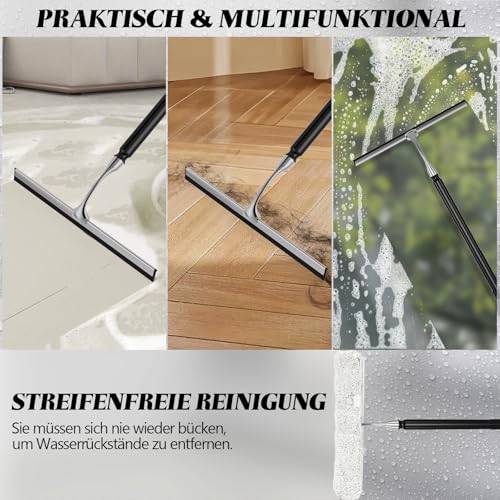 Ausziehbarer Duschabzieher Langer Stiel 43-153cm - Abzieher Dusche Schwarz mit Edelstahl Teleskopstange - Duschkabinenabzieher Duschwischer Fensterputzer mit Haken - Wasserabzieher für Badezimmer