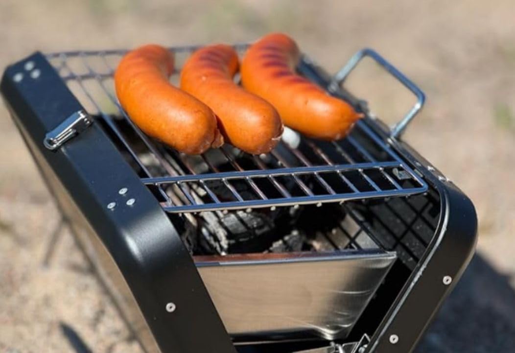 KIKIRIKIT - Barbacoa Portátil de Carbón Plegable - Kit con Accesorios Camper - Regalo Original para Padres (Negro)