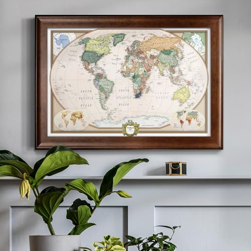 Renditions Gallery NATGEO-PP-2436F Colorful World Map Canvas Wall Art With Walnut Frame Wall Hanging Travel Map thumb #2