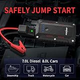 Car Jump Starter, 2200A Peak 25800mAh Portable Battery Starter for Car (up to 8.0L Gas & 7.0L Diesel) with Smart Safety Jumper Clamps Portable Power 12V Car Battery Booster Pack USB Quick Charge - 2