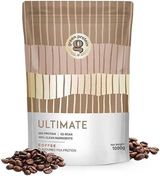 GREEN PROTEIN Ultimate Vegan Plant Pea Protein Isolate Powder 25gm Protein, 5g BCAA Per Serving, No Added Sugar | Standup Pouch (1kg) (Coffee)