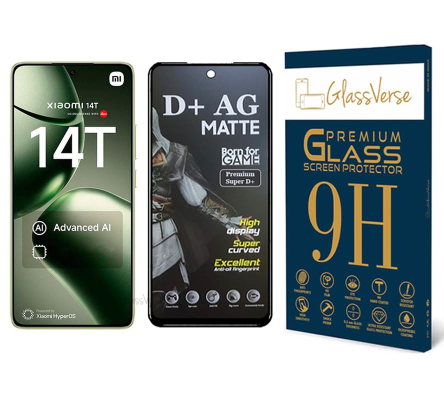 GlassVerse® D+ Matte Tempered Glass With 18H Hardness For Xiaomi 14T (PACK OF 1) with Free Installation Kit Full screen Coverage - 6.67 inch