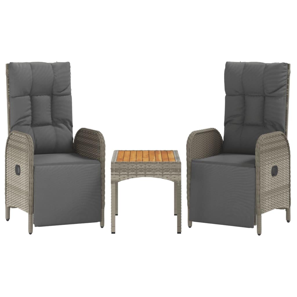 Salon de jardin en rotin avec 2 chaises et table basse grise