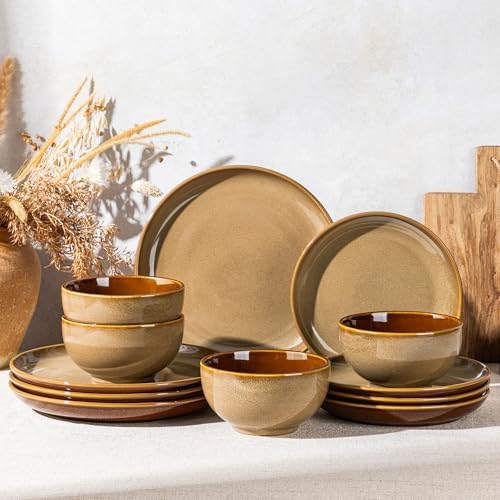 LERATIO Ceramic Dinnerware Sets for 4,12Pcs Porcelain Plates and ...