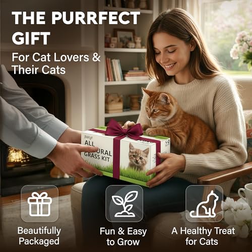 Image of Cat Grass Kit for Indoor Cats - x4 Seed Packets | Cat Grass Seeds with Wooden Planter, Soil & Mini Gardening Tools for Nipping & Nibbling - Pet Wheatgrass Grass