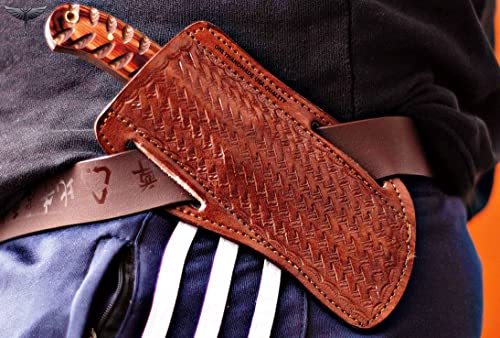 Leather Knife Sheath, Slanted Pancake Sheath, Tooled Leather Sheath, Belt Sheath, Beautiful Cow Boy Bull Cutter Knife Leather Sheath 100% Real Leather And Exotic Cow Hide Sheath - Ohm-103 (Ohm-103 Pancake) #TOP2
