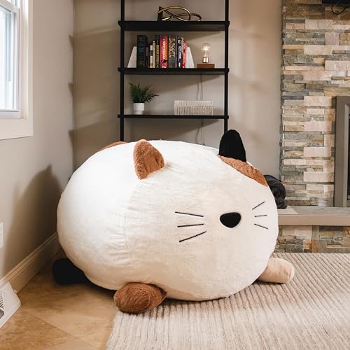 Image of Big Joe Wild Things Foam Filled Animal Bean Bag Chair with Removable Cover, Francesca Feline Snugglepuff, Soft Faux Fur, 4 feet Big