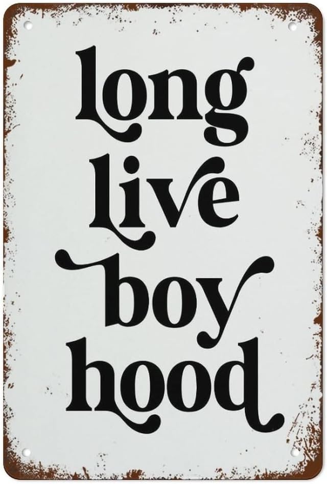 Geroclonup Vintage Metal Tin Sign Long Live Boyhood Boys Room Print Playroom Wall Art Boys Room Decor Boho Room Suitable For Home Cafe Garage Funny Sign-20x30cm