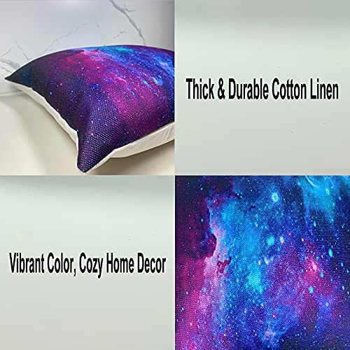 Deco4Urlife Set Of 2 Square Throw Pillow Covers 18X18 Inch, Decorative Cotton Linen Pillowcases Cushion Covers For Couch Bed Sofa Living Room Porch Patio Decor - Blue And Purple Galaxy Space Stars #TOP2