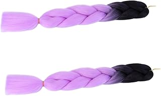 وصلات شعر كبيرة مضفرة بإبر كروشيه بألوان متدرجة من فوميز، باروكة مجدلة وملونة، قطعتين