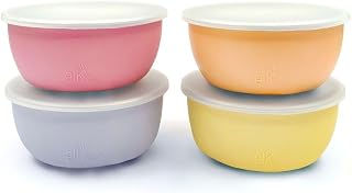Elk and Friends Kids/Toddler Stainless Steel Bowls + Sleeves + Lids | 4pk | Suitable for Babies | Silicone Sleeve | Lids Included | Non Slip Dinnerware | Dishwasher Safe | Baby Weaning Supplies