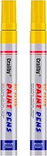 Yellow Paint Markers, 2 Pack Oil-Based Waterproof Quick Dry Permanent Paint Pen Set for Rocks Painting, Wood, Fabric, Plastic, Canvas, Glass, Mugs, Metal, Tire, Stone, DIY Craft