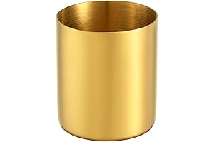 Golden Toothbrush & Makeup Brush Holder – Round Steel Organizer – Desk, Office Accessory
