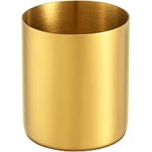 Golden 304 Stainless Steel Round Pen Holder   Heavy Gauge 1.2mm Desk Organizer for Pens & Stationery, Makeup Brush & Beauty Tool Storage