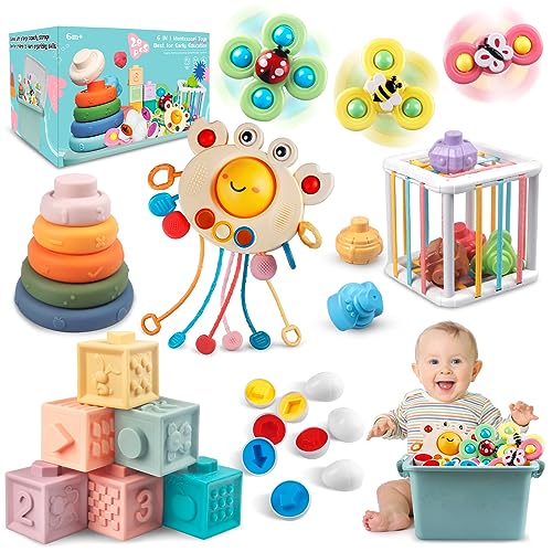 6 in 1 Baby Toys 6 to12-18 Months, Montessori Toys for 1-3 Year Old Martiount Stacking Building Blocks Infant Toys, Pull String Baby Teething Toys Sensory Toys 6-9-12 M Easter Gift for Baby