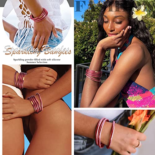 MJartoria Glitter Jelly Bangles Bracelets Set Glitter Filled Jelly Silicone Bracelets for Women2
