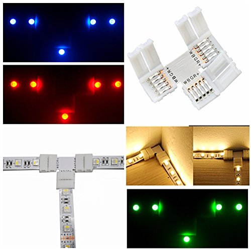 10 Pcs T-Shape 5 Pins Connector Rgbw Fpc Led Light Strip Connectors 90° Angle Corner Connector With 30 Pack 12Mm Strip To Strip Solderless Adapter For Smd 5050 Rgbw Led Strip #TOP1
