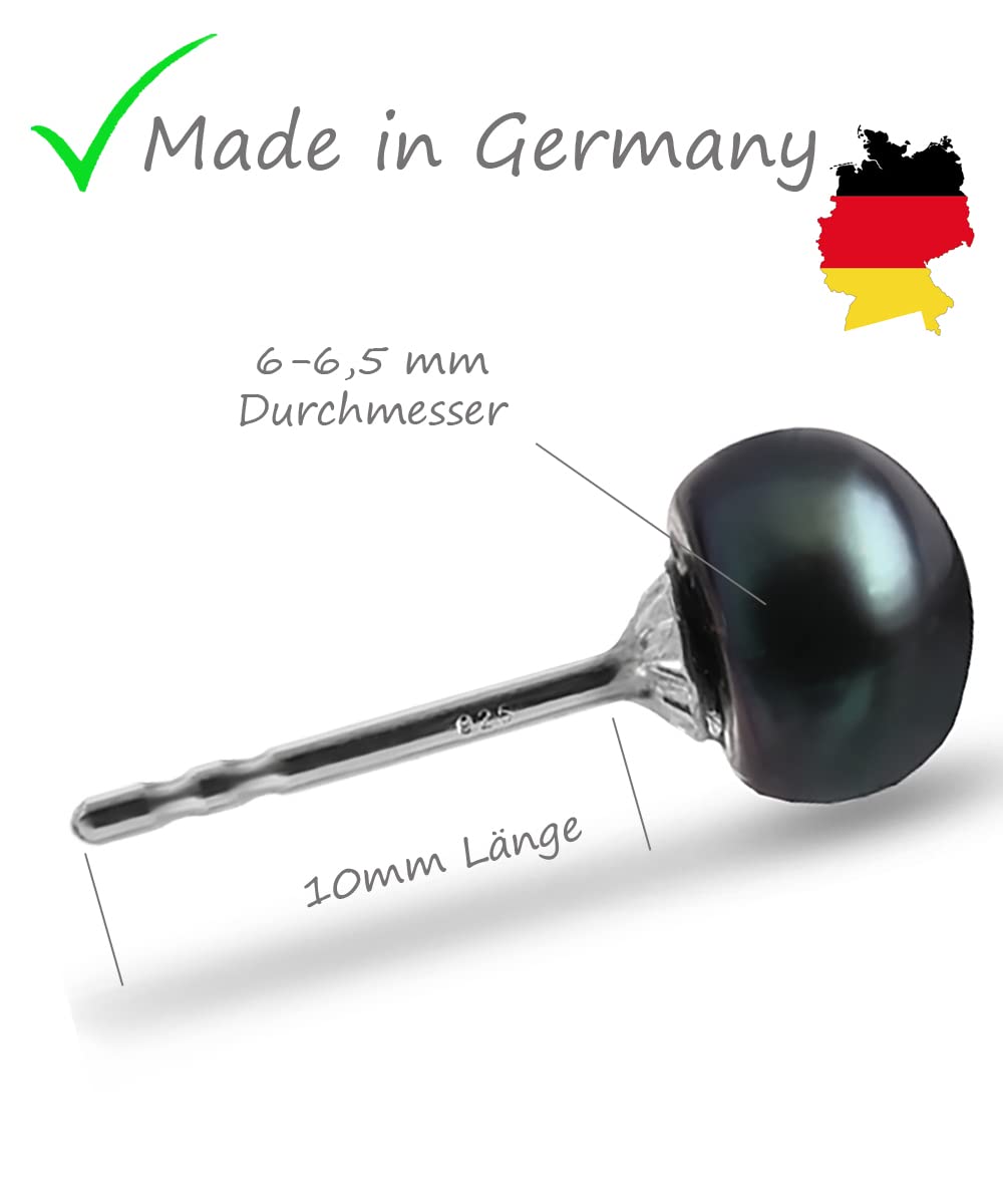 Ohrstecker Süßwasserperlen 925 Silber, Weiß/Rosa/Schwarz, 6-6,5 mm | in Silber & vergoldet, handgefertigt, nickelfrei, ideal als Geschenk für Frauen