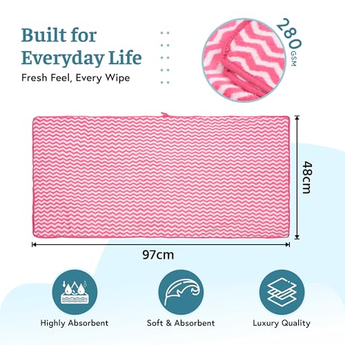Image of Kuber Industries 5 Pcs Microfiber 19x38 Inch Soft Face Towels for Women and Men | 280 GSM Quick Dry & Absorbent Hanging Hand Towels for Wash Basin Bathroom, Kitchen and Home | Zig Zag - Pink