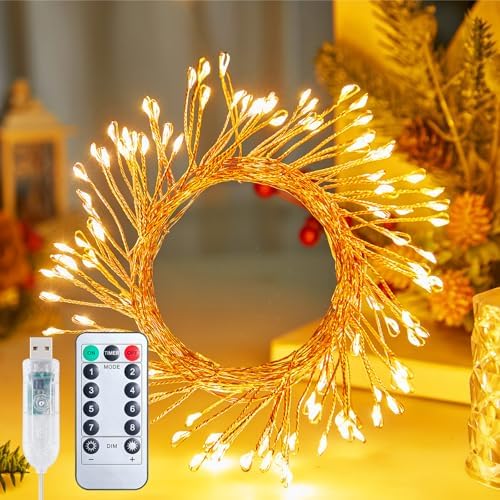 Minetom USB Firecracker Fairy Lights Plug in, 10FT 120 LED Warm White