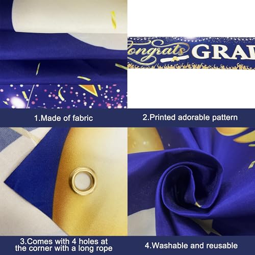Image of Graduation Decorations 2026 | Xtralarge Blue and Gold Congrats Grad Banner - 120x20 Inch | Graduation Yard Banner | Grad Banner Class Of 2026 | Class of 2026 Decorations | KatchOn