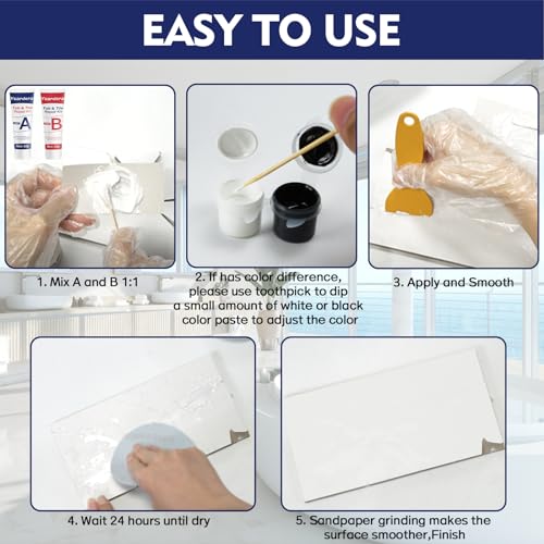 Porcelain Repair Kit, Tub and Tile Repair Kit, Super Strong and Persistent Bathtub Repair Kit, Quartz Countertop Repair Kits for Ceramic, Porcelain, Marble, Quartz, Resin, Acrylic (ceramic repair kit) - Thumbnail 5