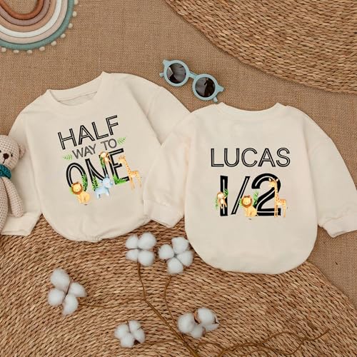 Personalized Wild Half Birthday, Half Birthday Outfit Baby Boy With Jungle Safari Animals, Custom Printed4