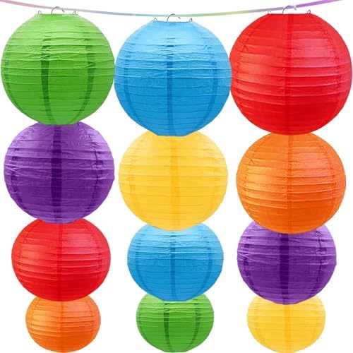 Rainbow Paper Lanterns 12Pcs Colourful Hanging Lanterns for Birth...