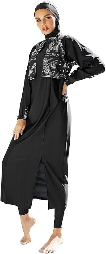 ملابس سباحة بوركيني للنساء تغطية كاملة كم طويل مسلم إسلامي ملابس سباحة بوركيني بدلة سباحة مع الحجاب