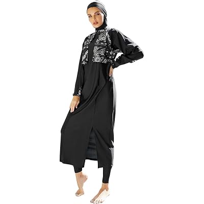 OBEEII Burkini Swimsuits for Women Full Coverage Long Sleeve Muslim Islamic Swimwear Burkini Bathing Suit with Hijab