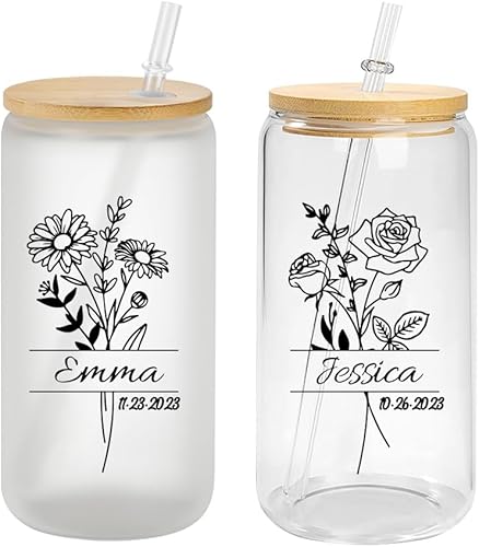Miniatura 1 de Vaso personalizado con nombre, regalo para ella, vaso delgado de 20 onzas, vaso de vidrio personalizado con nombre floral, vaso de dama de honor,