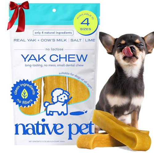 Native Pet Yak Cheese Himalayan Dog Chews - Long Lasting Dental Sticks for Small Breeds– 100% All Natural Himalayan Yak Chews for Small Dogs – Cheese Bone for Aggressive Chewers - 5 Per Pack