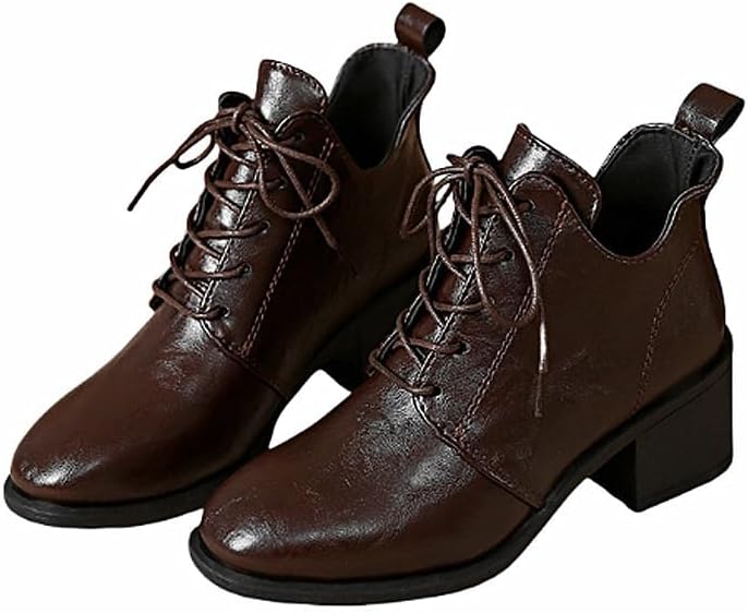 MGGMOKAY Women's Lace Up Ankle Boots Classic Chunky Heel Short Boots Fashion Casual Boot - Image 3