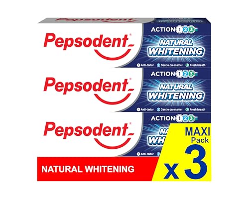 Pepsodent Dentifricio sbiancante naturale al fluoro e calcio per denti più bianchi in una settimana 75 ml (pacco da 3x75ml)