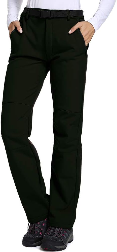 Waterproof Pants Women Snow Ski Fleece-Lined Insulated Winter Outdoor Softshell Hiking Camping Travel #209 Black-XL 36