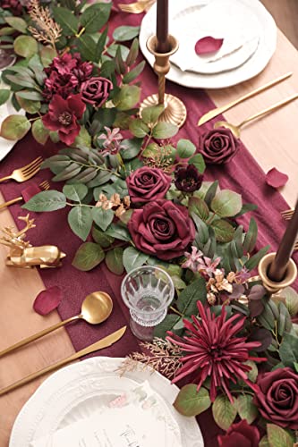 Rongflower Artificial Rose Flower Runner Rustic Flower Garland Floral Arrangements Diy Wedding Ceremony Backdrop Arch Flowers Table Centerpieces Decor (6Ft Long, Burgundy) #TOP3