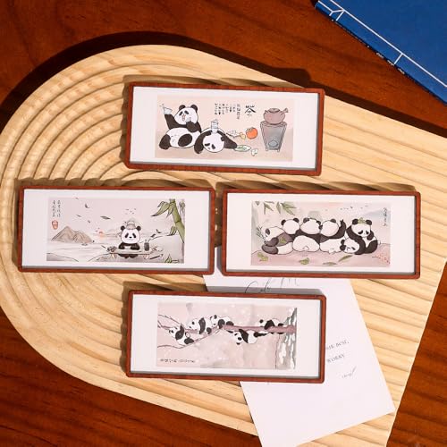 Ponko. パンダ マグネット 冷蔵庫用 4個セット｜強力磁石 樹脂製 メモ固定 デコレーション ギフト向け｜選べる2種：中華風アート＆かわいいイラスト (pa)